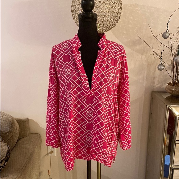 Natori Fuchsia and White Geometric Blouse size XL - Picture 1 of 3